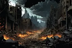 倒塌的房屋开裂的道路自然灾害地震插画