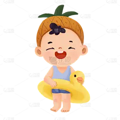 手绘-儿童元素人物插画-游泳