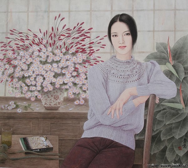 李鸣国画现代人物工笔画