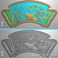 HN-008牡丹荷花鸳鸯扇形图带线花鸟扇形挂屏牡丹花￿265162058