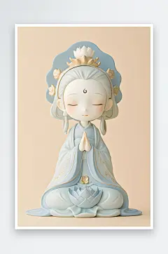 AI电脑奶茶潮流神话佛祖观音IP形象插画