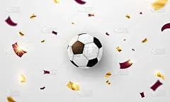 足球图案五彩纸屑旗帜背景，2022年卡塔尔足球锦标赛