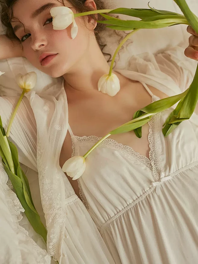 尘熙原创春夏性感蕾丝睡袍女两件套V领网纱...