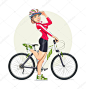 在山地自行车头盔的美丽女孩。运动。Eps10 矢量图。白色背景上孤立