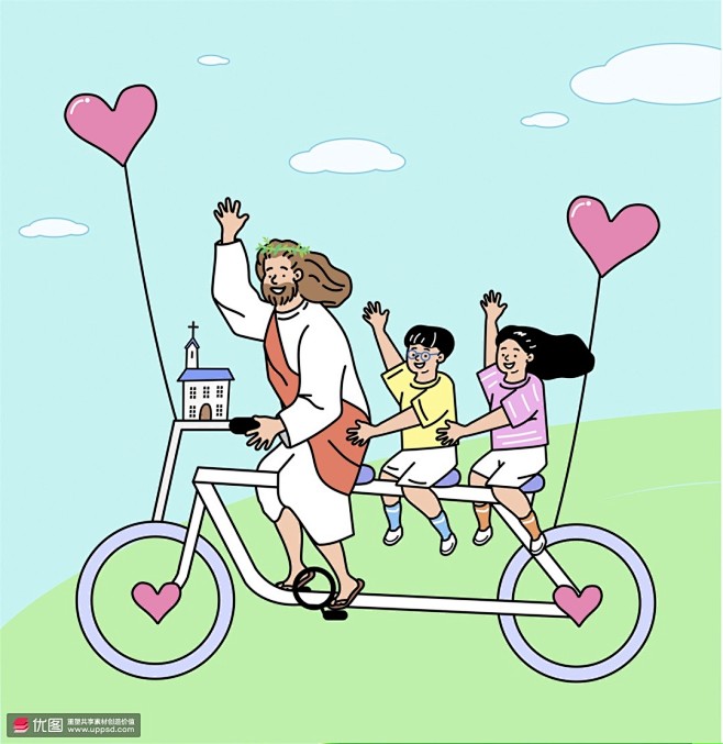 单车游玩教会假期爱心活动基督教插画 宗教...