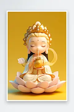 AI奶茶咖啡潮流神话佛祖观音IP形象插画