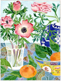 Anenomes and Ranunculus, beautiful watercolour by Mango Frooty