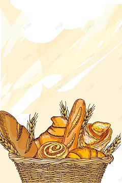 矢量卡通手绘面包美食面食背景 面包 面食 食品 餐饮 麦穗 黄色 背景 设计图片 免费下载 页面网页 平面电商 创意素材