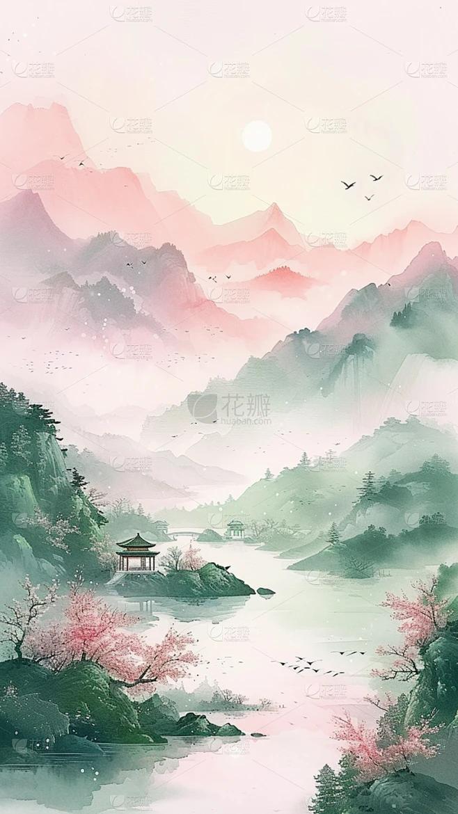 二十四节气春分春天水墨山水背景场景图片素材素材-花瓣网