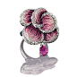 Ring in White Gold 18 ct, Diamonds, Pink Sapphires and micromosaic by SICIS 