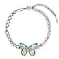 Crystal & Chain Choker w/ Large Crystal Butterfly : Brass Necklace Plated in Rhodium • Swarovski Crystals  Length : 33 cm - 40.6 cm / 13 in -16.5 in  Made in NYC BE01-12 Rhodium/Crystal/Blue/Green