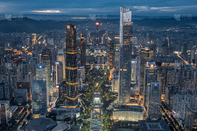 航拍广州现代城市CBD夜晚全景