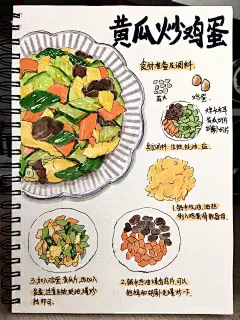 手绘食谱黄瓜炒鸡蛋，简单又健康的家常菜_1_画美食那些事_来自小红书网页版