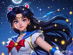 新三维，特写，3D，正面，近景，美少女战士水冰月，她的身影仿佛由无数光点凝聚而成，散发着柔和的光芒。温馨，她的长发随风飘扬，如同梦境。生物发光，日本漫画   背景简单  突出人物 (4)