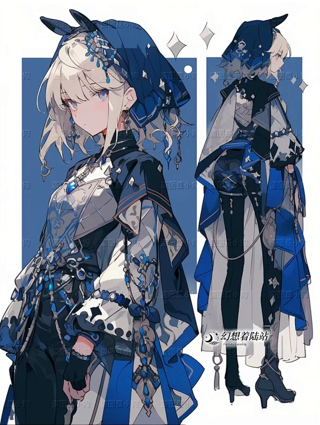 人设｜服设蓝色系骑士服-花瓣网