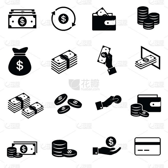 金钱图标设置，支付图标，矢量插图