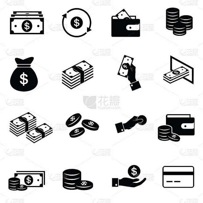 金钱图标设置，支付图标，矢量插图素材-花瓣网