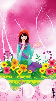 画儿晴天 唯美插画 手机壁纸 唯美女神
