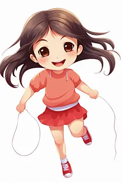 AI数字艺术卡通跳绳的小女孩插画-众图网