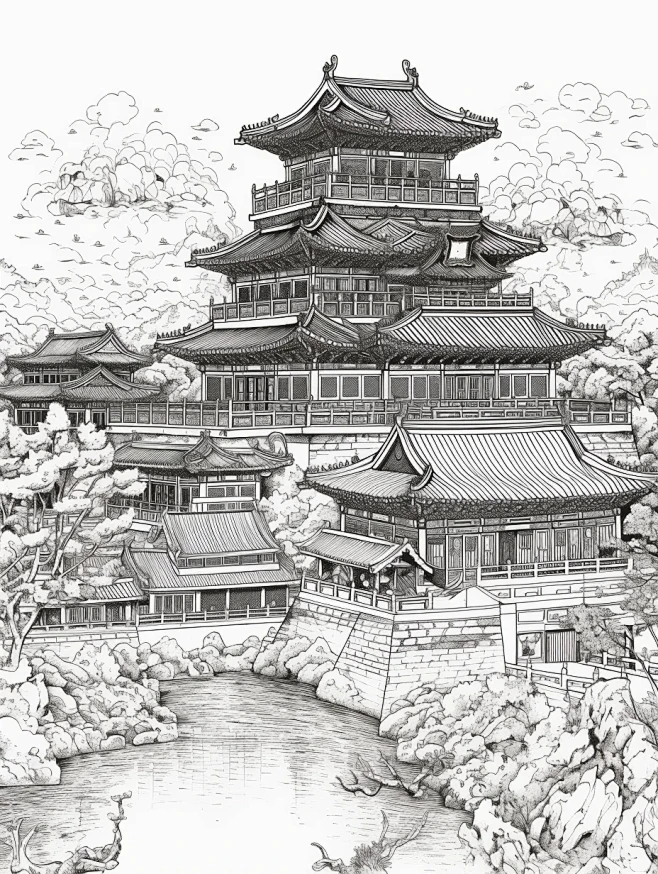 线描下的中国古建筑（二） - 小红书图片_古建筑图片素材-花瓣网
