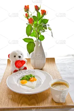 早餐,垂直画幅,无人,符号,早晨,玫瑰,饮料,咖啡,白色,情人节卡