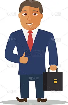 商人卡通人物在蓝色西装。向量
