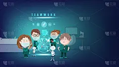 医生团队合作，卡通人物预防病毒感染计划，医疗保健理念，创意设计，研发矢量插画