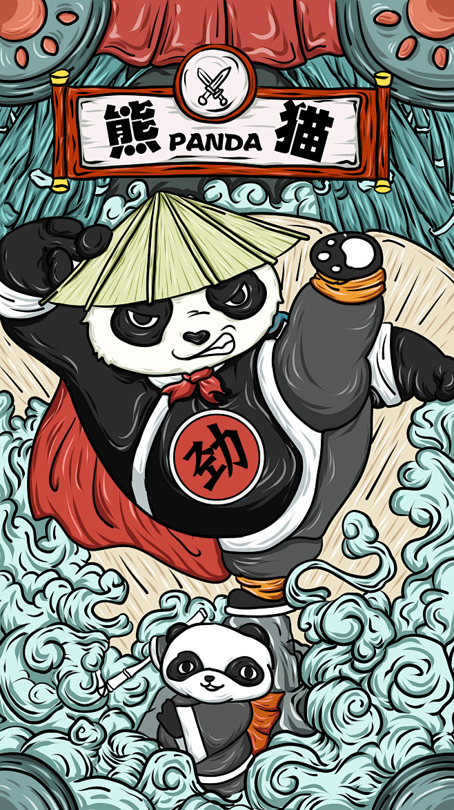 国潮插画熊猫