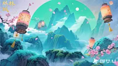 jimeng-2025-06-26-9626-一个很炫酷的动画片头，画面中间有一个可爱的卡通拟人狮子，穿着红色的短袖，站在仙界