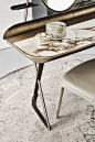 Dressing desk with base in titanium, bronze or black embossed lacquered steel. Top in ceramic Marmi Calacatta, Alabastro, Ardesia, matt Golden Calacatta, glossy Golden Calacatta, matt Portoro, glossy Portoro, glossy Sahara Noir, Emperador, Makalu, Breccia