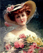 Emile Vernon埃米尔·弗农 ，法国学院派画家，擅长女性的绘画。1904年在英国皇家学院展出的题为“玫瑰”的油画引起轰动，成为19世纪将人类从“沉睡中唤醒”（康德）的理性主义写实画派的代表人物。他的画作中只有极少几幅中有男子，其余全部是女童、少女和女士，且色彩绚丽，均十分可爱、美丽、动人。@北坤人素材
