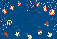 矢量背景与日本夏季节日图标横幅，卡片，传单，社交媒体壁纸等。