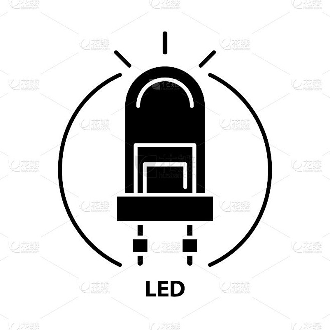 Led图标，黑色矢量符号与可编辑的笔触，概念插图
