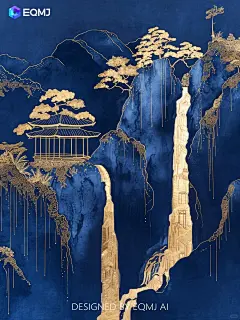 大美国风丨EQMJ AI绘制克莱因蓝瀑布山水画_5_EQMJ官方代言人_来自小红书网页版