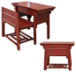 Chinese Desk With Hidden Stool-Red - asian - desks - Masins Furniture