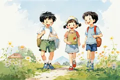 学生放暑假漫画风手绘插画