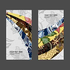 蜡染风格的名片模板，带有花卉和纺织品图案