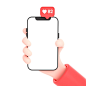 Mão segurando o telefone com ícones de mídia social e logotipo do instagram e gosto de simulação de telefone Foto Premium