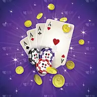 赌场横幅上有代币，硬币，扑克牌