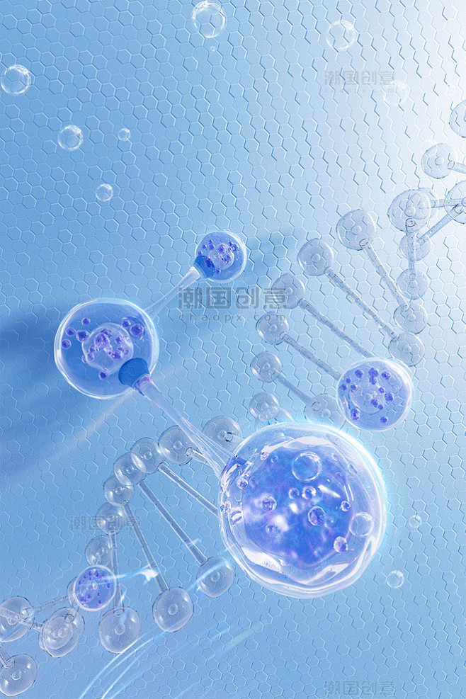 美妆3D立体细胞基因海报美妆美业分子背景...