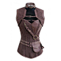 CD-1000 - Brown Canvas Pattern Steampunk Corset with Faux Leather Brown Removable Pouch