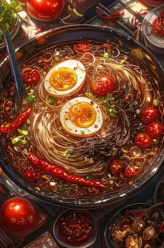 AI数字艺术国潮米粉面条美食插画-众图网