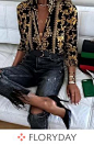Floral Elegant V-Neckline Long Sleeve Blouses, floral blouse, blouses, women tops, elegant, v-neckline, long sleeve, fashion blouse, style on point.