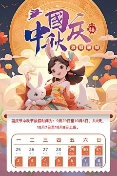 中秋国庆节日宣传海报