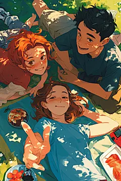 夏日聚会漫画风同学插画