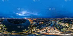 泰国曼谷，工业工程概念中石化炼油厂夜间360全景180度角无缝全景鸟瞰图。石油和天然气管道。工厂。