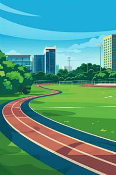 AI数字艺术扁平风校园球场操场插画-众图网