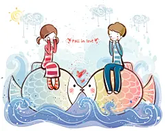 情人节情侣手绘插画元素