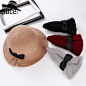 秋冬新款羊毛针织帽子 女韩版褶皱蝴蝶结渔夫帽可折叠盆帽毛线帽