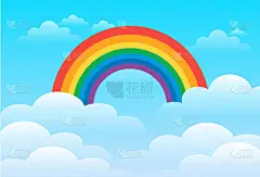 五彩缤纷的彩虹,天空中乌云密布.多云的风景墙纸.儿童卧房、育婴室、婴儿房装修的清洁、最小的景观背景.
